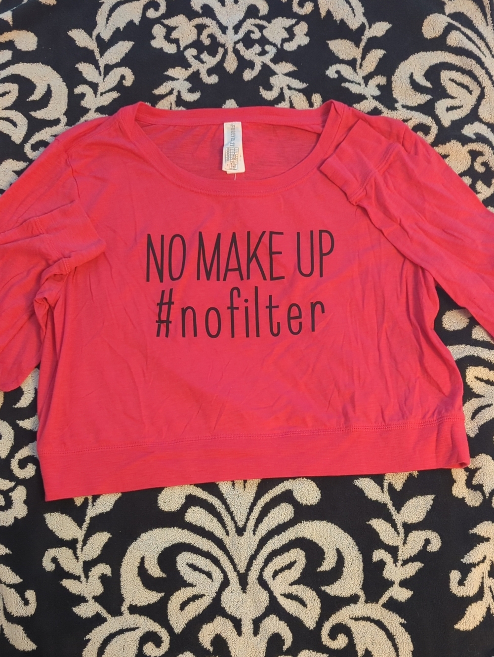 2012 Forever 21 Iconic #nofilter Hot Pink Crewneck Long Sleeve Tee Sleepwear S